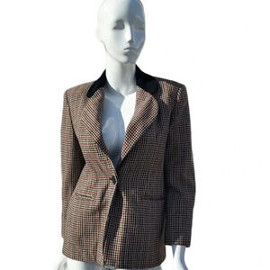 Joan Leslie Size 6 Womens  Brown and Black Squared Blazer with Velvet Collar